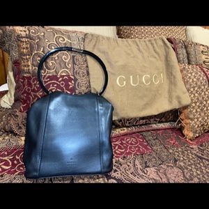 GUCCI Tom Ford black leather ring handle drawstring bucket bag